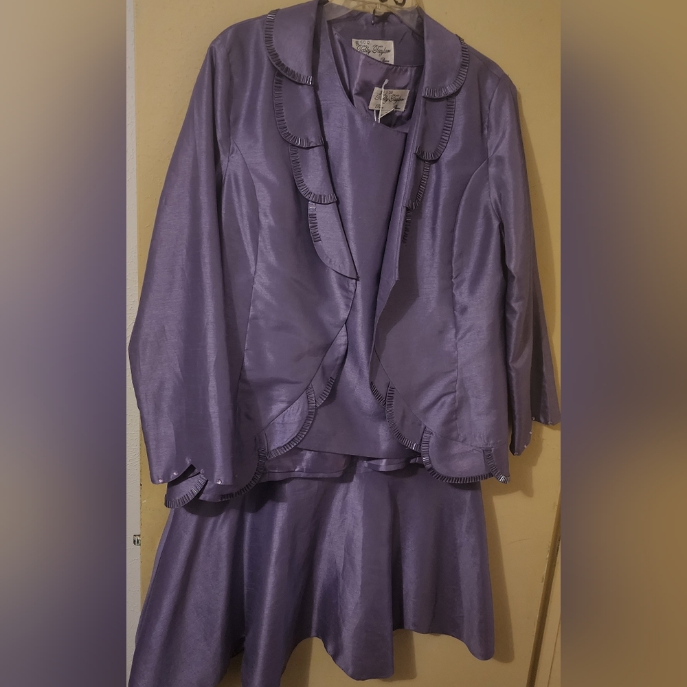 Lavender Ruffled Satin Blazer & Skirt Set